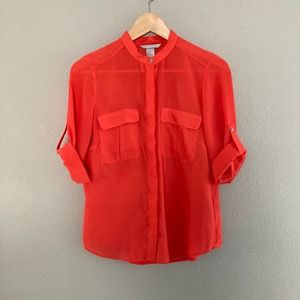 H&M Band Collar Red-Orange Blouse - 6